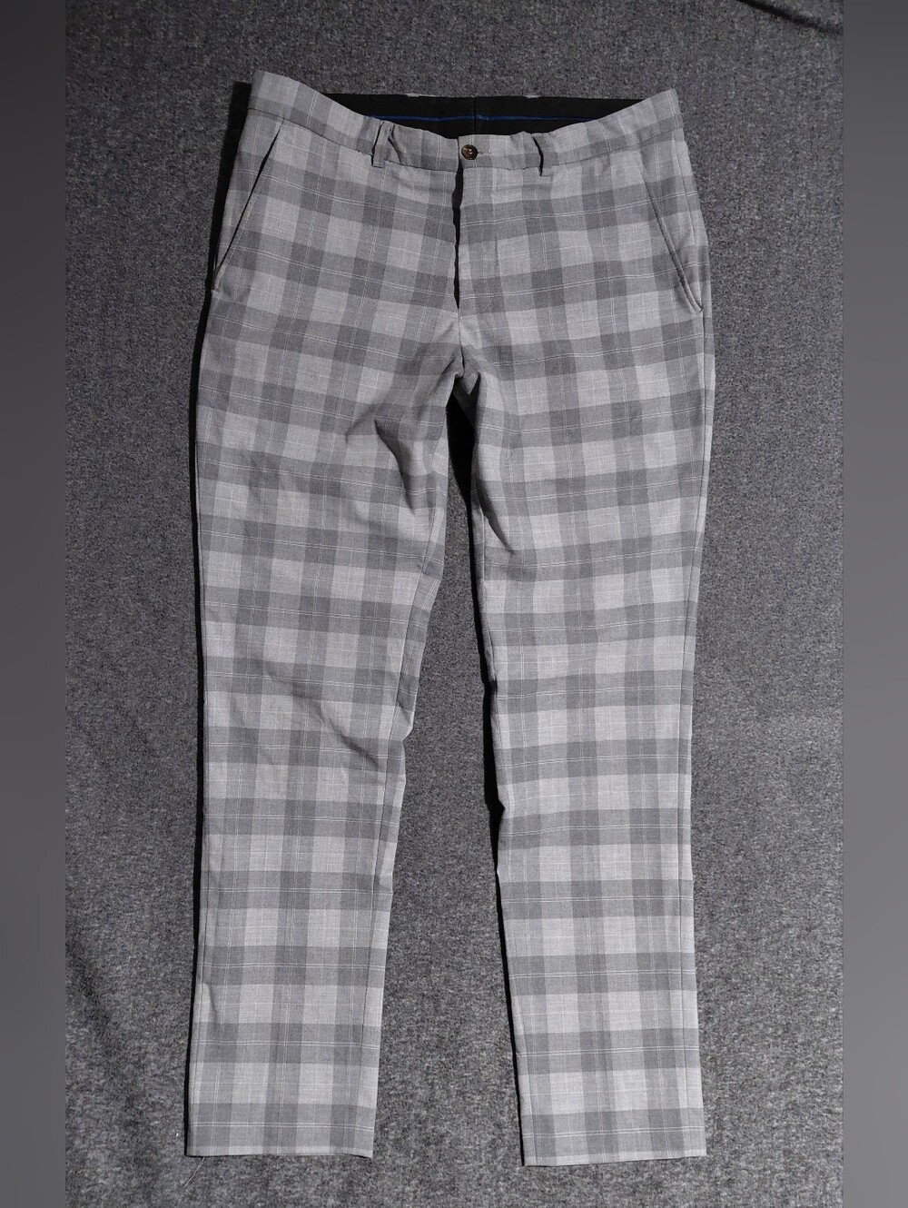 Jack & Jones Mens Gray Plaid Slim Dress Pants Sz 34/31 - Picture 1 of 7